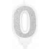 PartyDeco Narodeninová sviečka strieborná č. 0 PartyDeco Narodeninová sviečka strieborná č. 0