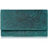 Dámska kožená peňaženka vintage s kvetmi, zelená, veľká, módna Paolo Peruzzi Dámska kožená peňaženka vintage s kvetmi, zelená, veľká, módna Paolo Peruzzi