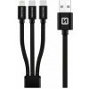 Swissten 72501103 3v1 2x USB-C (M) - Lightning (M) - USB-A (M), 60W, 3A, 1,2m, černý Swissten 72501103 3v1 2x USB-C (M) - Lightning (M) - USB-A (M), 60W, 3A, 1,2m, černý