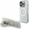 Guess IML Gold Outline Stand Camera Frame MagSafe Zadní Kryt pro iPhone 16 Pro Transparent
