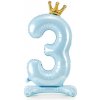 PartyDeco Balónik fóliový stojacie číslo 3 s korunkou svetlo modrý 84 cm PartyDeco Balónik fóliový stojacie číslo 3 s korunkou svetlo modrý 84 cm