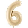 PartyDeco Fóliový balón narodeninové číslo 6 béžový 72 cm