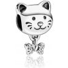 Strieborný prívesok Hlava mačky s visiacou mašličkou so zirkónmi Strieborný prívesok Hlava mačky s visiacou mašličkou so zirkónmi