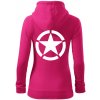 Army hvězda mikina dámska trendy zipper s kapucňou Purpurová
