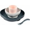 Beaba Silicone meal set zo silikónu ružovo šedo modrá pre bábätká 4 dielna Beaba Silicone meal set zo silikónu ružovo šedo modrá pre bábätká 4 dielna