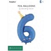 PartyDeco Fóliový balón narodeninové číslo 6 Modrý s klobúčikom 86 cm PartyDeco Fóliový balón narodeninové číslo 6 Modrý s klobúčikom 86 cm