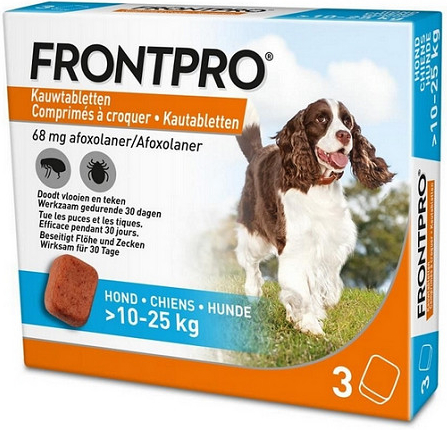 Frontpro M 68mg žuvacie tablety pre psy proti kliešťom a blchám >10–25 kg 3 tbl