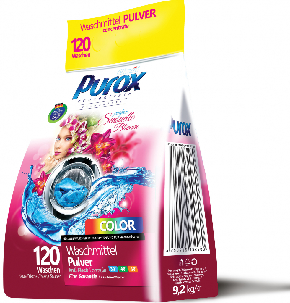 Purox Color Parfumovaný prácí prášok pre všetky farby 9,2 kg 120 PD