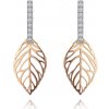 Šperky eshop - Náušnice v kombinovanom 14K zlate - pás čírych zirkónikov, vyrezávaný list S1GG150.15 Šperky eshop - Náušnice v kombinovanom 14K zlate - pás čírych zirkónikov, vyrezávaný list S1GG150.15