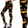 Čierne LEGÍNY s Hrozivými TEKVICAMI Halloween Karneval Kostým na Párty, M Čierne LEGÍNY s Hrozivými TEKVICAMI Halloween Karneval Kostým na Párty, M