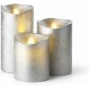 SIRIUS Sada LED sviečok na batérie, strieborná, Ø 7,5 ×10/12,5/15 cm, s diaľkovým ovládaním, 2× AA, 3 kusy