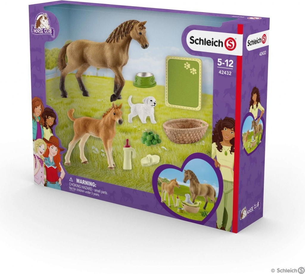 Schleich 42432 Set žriebä a Quarter kôň so šteniatkom a doplnkami