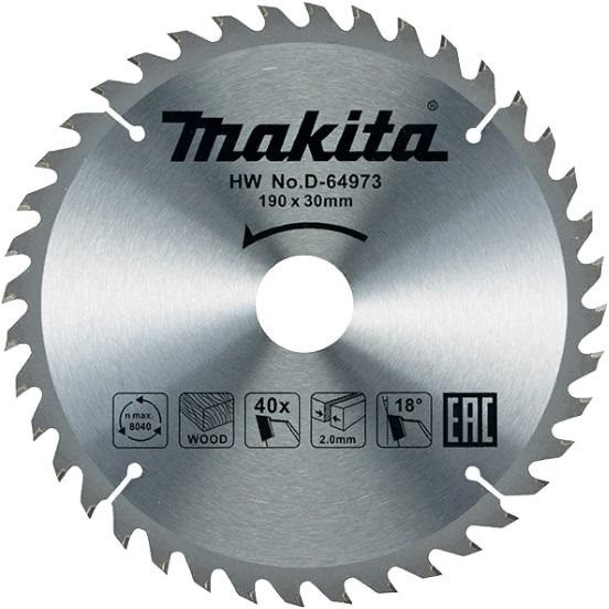 MAKITA Kotúč pílový D 190 x 30 mm na drevo (40 HM zubov) 2.0 mm rez - D-64973