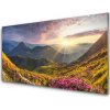 Sklenený obklad Do kuchyne Hora lúka slnko krajina 100x50 cm Sklenený obklad Do kuchyne Hora lúka slnko krajina 100x50 cm