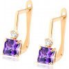 Šperky eshop - Náušnice zo žltého 14K zlata - zirkónik čírej farby, fialový zirkónový štvorec S2GG94.03 Šperky eshop - Náušnice zo žltého 14K zlata - zirkónik čírej farby, fialový zirkónový štvorec S2GG94.03