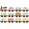 Tooky Toy Drevené vláčiky Set 12 ks Pastel