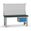 Pracovný stôl do dielne G8 s nadstavbou, 1800 x 750 x 800 mm, 1x kontejner, 2 zásuvky, modrá Pracovný stôl do dielne G8 s nadstavbou, 1800 x 750 x 800 mm, 1x kontejner, 2 zásuvky, modrá