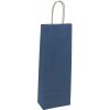 Papierová taška s krúteným uchom na víno 140x80x390 mm, modrá Papierová taška s krúteným uchom na víno 140x80x390 mm, modrá