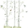 INSPIO Nálepka Detské nálepky na stenu - Brezy s vtáčikmi 270x90 stromy, akvarelové nálepky, forest - lesný svet biela, zelená, plnofarebný motív