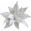 DOMMIO Poinsetie květ - zápich textilní, průměr 25 cm, 6 ks, třpytivá stříbrná