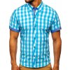 Tyrkysová pánska károvaná košeľa s krátkymi rukávmi BOLF 6522 Tyrkysová pánska károvaná košeľa s krátkymi rukávmi BOLF 6522