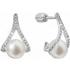 Strieborné náušnice trojuholník so zirkónmi a riečnou perlou bielej 21084.1B Strieborné náušnice trojuholník so zirkónmi a riečnou perlou bielej 21084.1B