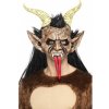 Maska s vlasy Čert Krampus s rohmi a jazykom