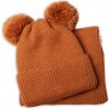 Baby Nellys Zimná pletená čiapka + nákrčník hnedá s brmbolcami Baby Nellys Zimná pletená čiapka + nákrčník hnedá s brmbolcami