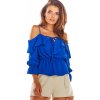 Modrá romantická blúzka s volánom pre dámy, A309 36 Modrá romantická blúzka s volánom pre dámy, A309 36