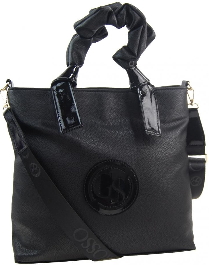 Grosso Väčšia moderná dámska kabelka s ozdobnými rúčkami S681 čierno-zlatá