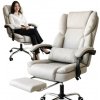 Krémové kožené kancelárske kreslo s opierkou nôh, KO51K Krémové kožené kancelárske kreslo s opierkou nôh, KO51K
