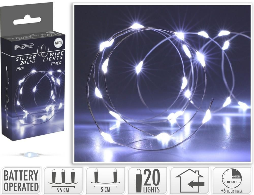 Kinekus Svetlo vianočné 20 LED studené biele s časovačom baterky vnútorné