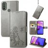 Peňaženkové kožené puzdro Four-leaf Clasp na Motorola Moto E20 / E30 / E40 - Sivá Peňaženkové kožené puzdro Four-leaf Clasp na Motorola Moto E20 / E30 / E40 - Sivá