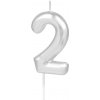 Party Strieborná lesklá tortová sviečka číslo 2, 6 cm Party Strieborná lesklá tortová sviečka číslo 2, 6 cm