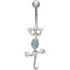 Šperky eshop - Piercing do brucha - lezúca jašterica so svetlomodrými zirkónmi Y16.1 Šperky eshop - Piercing do brucha - lezúca jašterica so svetlomodrými zirkónmi Y16.1