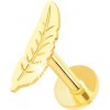 Šperky eshop - Piercing do brady a pery z 9K žltého zlata - labret s vtáčím perom S3GG252.83 Šperky eshop - Piercing do brady a pery z 9K žltého zlata - labret s vtáčím perom S3GG252.83