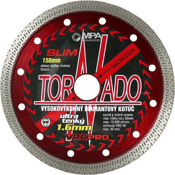 Diamantový rezný kotúč 150 x 22,23 mm plný TORNADO Slim