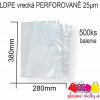 LDPE vrecká 25µm perforované 500ks Rozmer a hrúbka materiálu: 280 x 380 mm 25MY cena za 500ks balenie LDPE vrecká 25µm perforované 500ks Rozmer a hrúbka materiálu: 280 x 380 mm 25MY cena za 500ks balenie