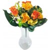 Karafiát, Ruža a Alstroméria kytica x13 35cm oranžová a žltá umelá Karafiát, Ruža a Alstroméria kytica x13 35cm oranžová a žltá umelá