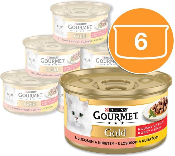 Gourmet GOLD kúsky v šťave s lososom a kuracinou 6 x 85 g
