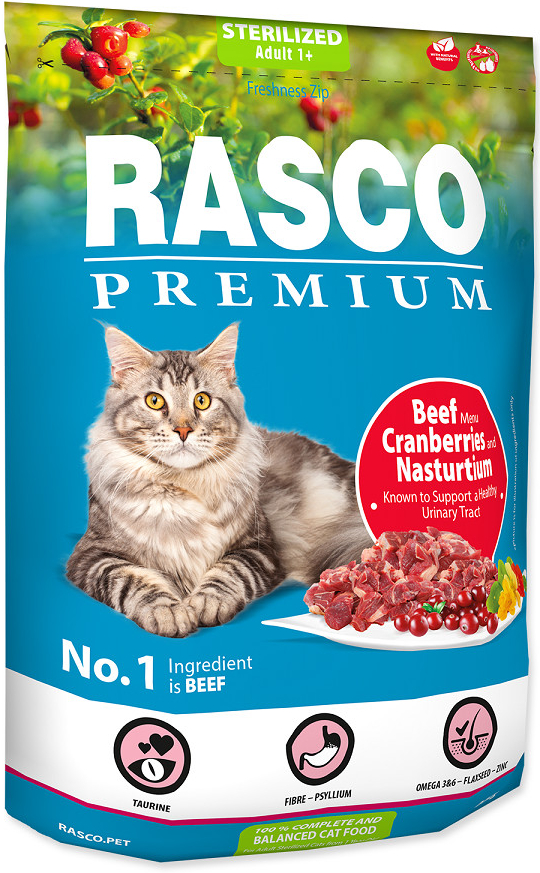 Rasco Premium Cat Sterilized hovädzie s brusnicami kapucínkou 400 g