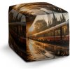 Sablio Taburet Cube Vlak na stanici pri východe slnka - 40x40x40 cm Sablio Taburet Cube Vlak na stanici pri východe slnka - 40x40x40 cm