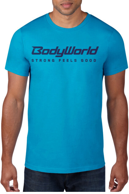 BodyWorld pánske tričko Strong Feels Good modré logo modré