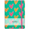 SPOKO Creative, zápisník A5, linajkový, so šnúrkou a gumičkou, 14,5x21cm, 96 listov, pevná väzba, zelený s motívom srdca SPOKO Creative, zápisník A5, linajkový, so šnúrkou a gumičkou, 14,5x21cm, 96 listov, pevná väzba, zelený s motívom srdca