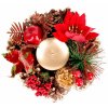 Svietnik MagicHome Vianoce, s čečinou a kvetom, prírodný, 15 cm Svietnik MagicHome Vianoce, s čečinou a kvetom, prírodný, 15 cm