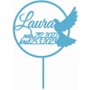 Zápich - Meno s dátumami v kruhu s holubicou - Modrá zrkadlová - bez paličky - 12cm Zápich - Meno s dátumami v kruhu s holubicou - Modrá zrkadlová - bez paličky - 12cm