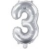 Balón fóliový 35cm - číslo 3, strieborný Balón fóliový 35cm - číslo 3, strieborný