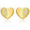 Šperky eshop - Diamantové náušnice zo žltého 585 zlata - srdiečko s lesklou a briliantovou polovicou S3BT506.03 Šperky eshop - Diamantové náušnice zo žltého 585 zlata - srdiečko s lesklou a briliantovou polovicou S3BT506.03