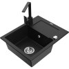 Mexen Enzo, granitový drez 576x465x174 mm, 1-komorový, čierna matná batéria Rita, čierna, 6506-77-670300-70 Mexen Enzo, granitový drez 576x465x174 mm, 1-komorový, čierna matná batéria Rita, čierna, 6506-77-670300-70