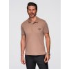Ombre Men's polo shirt with zipper neckline - light brown biela | hnedá XL Ombre 5907064517503 Ombre Men's polo shirt with zipper neckline - light brown biela | hnedá XL Ombre 5907064517503
